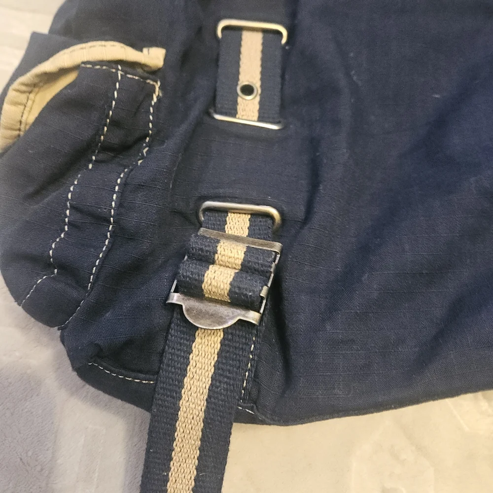 Y2K OLD Navy Bag Purse Navy Blue Ripstop Canvas grommet handles Grunge Gorpcore - Picture 2 of 15